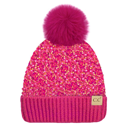 CC Kids Sequin Fur Pom Beanie ( KD-HTE0012 ) ( KD-HTE0017 ) ( HTE0012 ) ( HTE0017 )