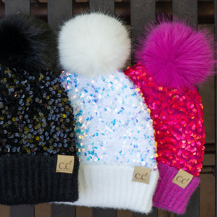 CC Kids Sequin Fur Pom Beanie ( KD-HTE0012 ) ( KD-HTE0017 ) ( HTE0012 ) ( HTE0017 )
