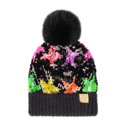 CC Kids Sequin Fur Pom Beanie ( KD-HTE0012 ) ( KD-HTE0017 ) ( HTE0012 ) ( HTE0017 )