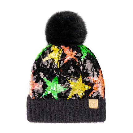 CC Kids Sequin Fur Pom Beanie ( KD-HTE0012 ) ( KD-HTE0017 ) ( HTE0012 ) ( HTE0017 )