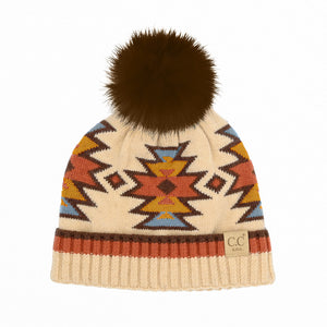 CC Kids South Western Pattern Faux Fur Pom Beanie ( KD-HTE0030 ) ( HTE0030 )