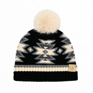 CC Kids South Western Pattern Faux Fur Pom Beanie ( KD-HTE0030 ) ( HTE0030 )