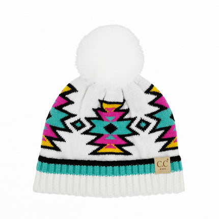 CC Kids South Western Pattern Faux Fur Pom Beanie ( KD-HTE0030 ) ( HTE0030 )