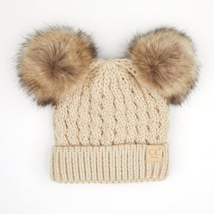 CC Kids Double Fur Pom Beanie ( KIDS-2055 ) ( HAT-2055 )