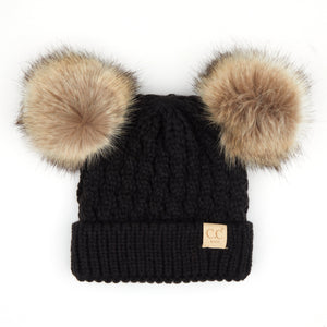 CC Kids Double Fur Pom Beanie ( KIDS-2055 ) ( HAT-2055 )