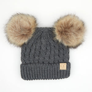 CC Kids Double Fur Pom Beanie ( KIDS-2055 ) ( HAT-2055 )