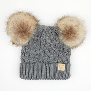 CC Kids Double Fur Pom Beanie ( KIDS-2055 ) ( HAT-2055 )