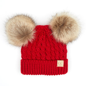 CC Kids Double Fur Pom Beanie ( KIDS-2055 ) ( HAT-2055 )