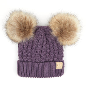 CC Kids Double Fur Pom Beanie ( KIDS-2055 ) ( HAT-2055 )