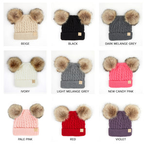 CC Kids Double Fur Pom Beanie ( KIDS-2055 ) ( HAT-2055 )