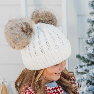 CC Kids Double Fur Pom Beanie ( KIDS-2055 ) ( HAT-2055 )