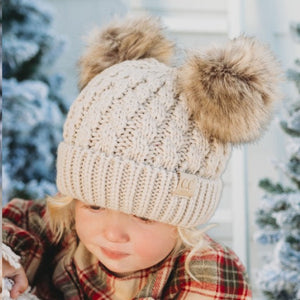 CC Kids Double Fur Pom Beanie ( KIDS-2055 ) ( HAT-2055 )