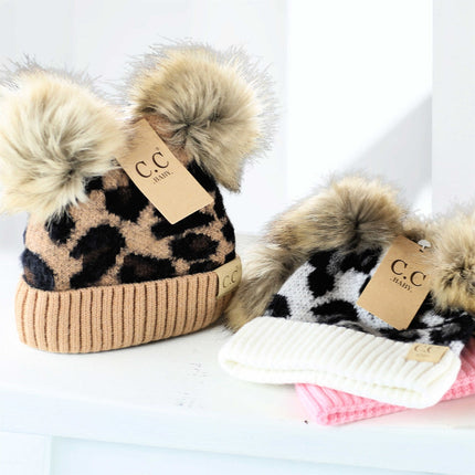 CC Double Pom Kid Leopard Beanie ( KIDS-2061 POMPOM )