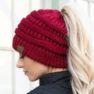 CC Messy Bun/Pony Metallic Beanie ( MB-20M )