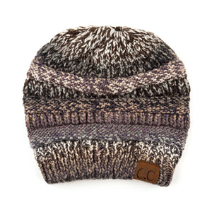 CC Bun/Pony Multi Colored Striped Beanie ( MB-705 )