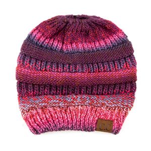 CC Bun/Pony Multi Colored Striped Beanie ( MB-705 )