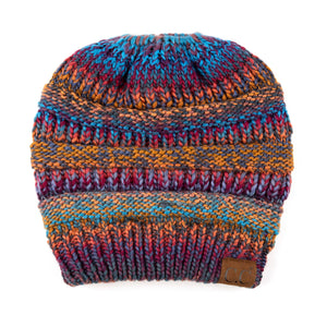 CC Bun/Pony Multi Colored Striped Beanie ( MB-705 )