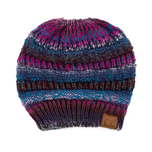 CC Bun/Pony Multi Colored Striped Beanie ( MB-705 )