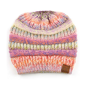 CC Bun/Pony Multi Colored Striped Beanie ( MB-705 )