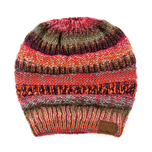 CC Bun/Pony Multi Colored Striped Beanie ( MB-705 )