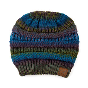 CC Bun/Pony Multi Colored Striped Beanie ( MB-705 )