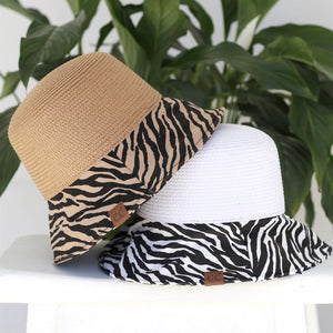 CC Zebra Print Straw Bucket Hat ( ST-3927 )
