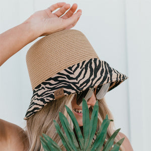 CC Zebra Print Straw Bucket Hat ( ST-3927 )