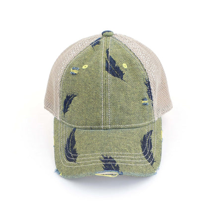 CC Leaf Motif Jacquard Denim Pony Cap ( BT-3921 )