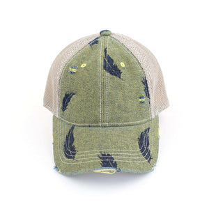 CC Leaf Motif Jacquard Denim Pony Cap ( BT-3921 )