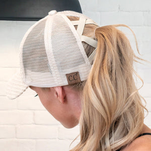 CC Textured Faux Leather Pony Cap ( BT-934 )