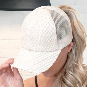 CC Textured Faux Leather Pony Cap ( BT-934 )