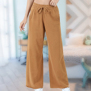 French Terry Drawstring Waist Raw Edge Hem Pants ( TP-39059 )