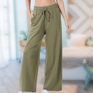 French Terry Drawstring Waist Raw Edge Hem Pants ( TP-39059 )