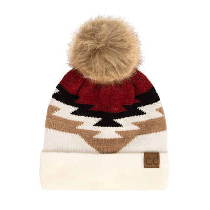 CC Beanie with Pom & Aztec Pattern ( YJ-1000 )