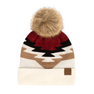 CC Beanie with Pom & Aztec Pattern ( YJ-1000 )