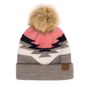 CC Beanie with Pom & Aztec Pattern ( YJ-1000 )