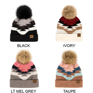 CC Beanie with Pom & Aztec Pattern ( YJ-1000 )