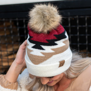 CC Beanie with Pom & Aztec Pattern ( YJ-1000 )