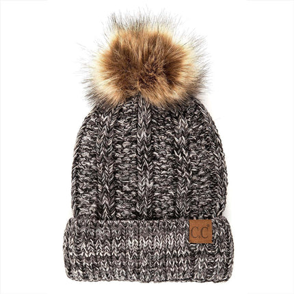 CC Multi Color Fur Pom Beanie ( YJ-820_# )