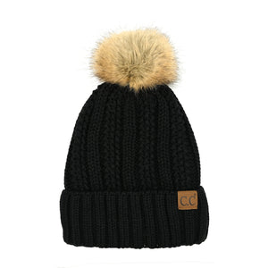 CC Bold Faux Fur Accented Beanie ( YJ-820 )