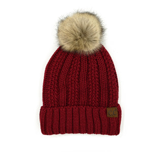 CC Bold Faux Fur Accented Beanie ( YJ-820 )