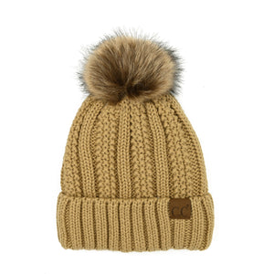 CC Bold Faux Fur Accented Beanie ( YJ-820 )