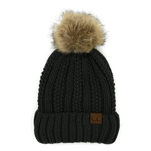 CC Bold Faux Fur Accented Beanie ( YJ-820 )