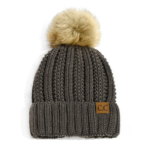 CC Bold Faux Fur Accented Beanie ( YJ-820 )