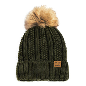 CC Bold Faux Fur Accented Beanie ( YJ-820 )