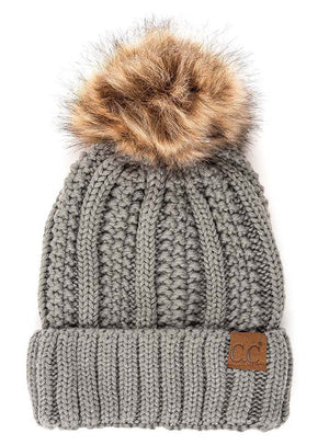 CC Bold Faux Fur Accented Beanie ( YJ-820 )