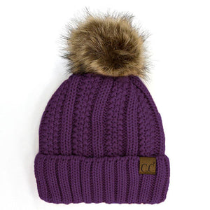 CC Bold Faux Fur Accented Beanie ( YJ-820 )