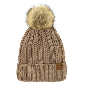 CC Bold Faux Fur Accented Beanie ( YJ-820 )