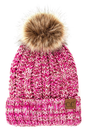 CC Multi Color Fur Pom Beanie ( YJ-820_# )