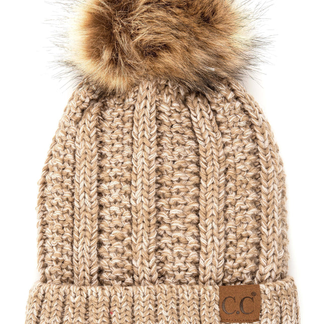 CC Multi Color Fur Pom Beanie ( YJ-820_# )